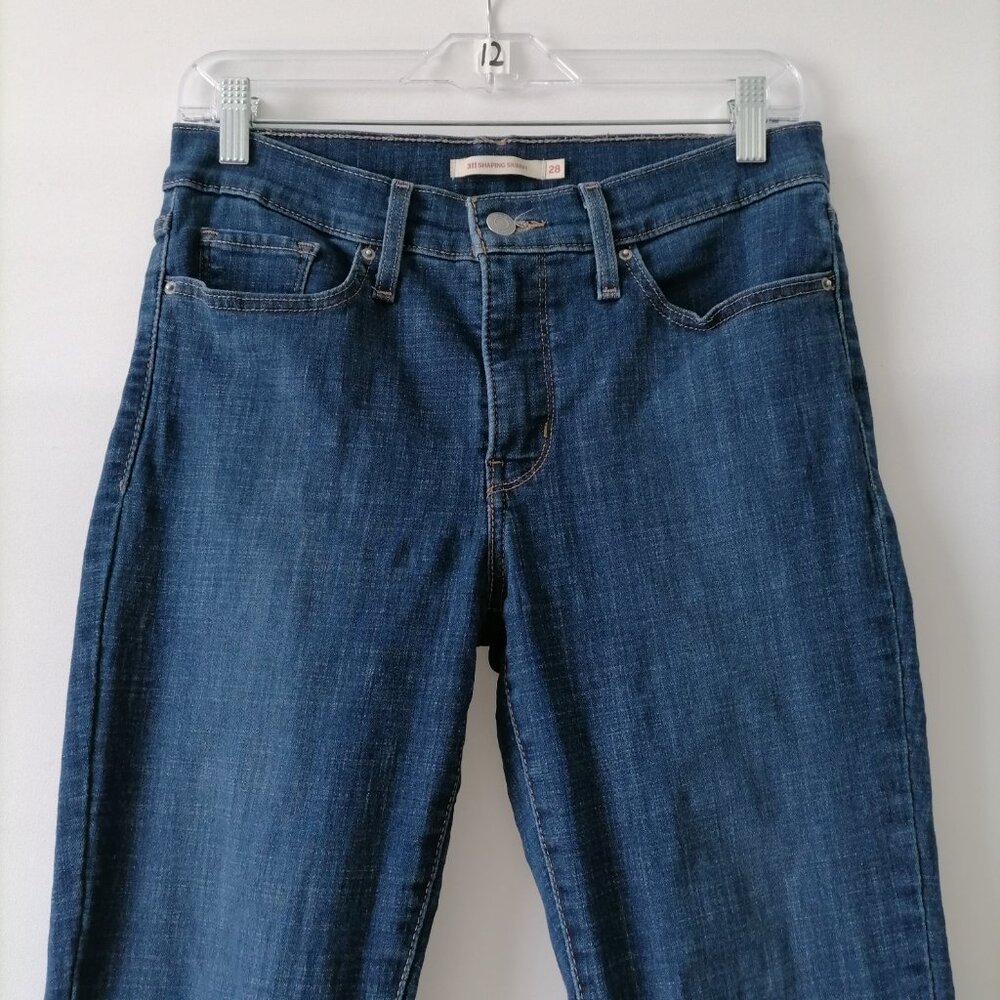 Levi's Womens Denim Blue Mid Rise Frayed Hem 311 Shaping Skinny Jeans Size 28 - Picture 2 of 10